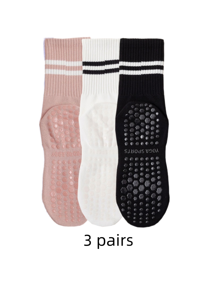 ヨガ用ソックス3足セット、ミディアム丈、純綿製、滑り止めシリ - Medias Para Pilates Y Yoga のレビューと価格