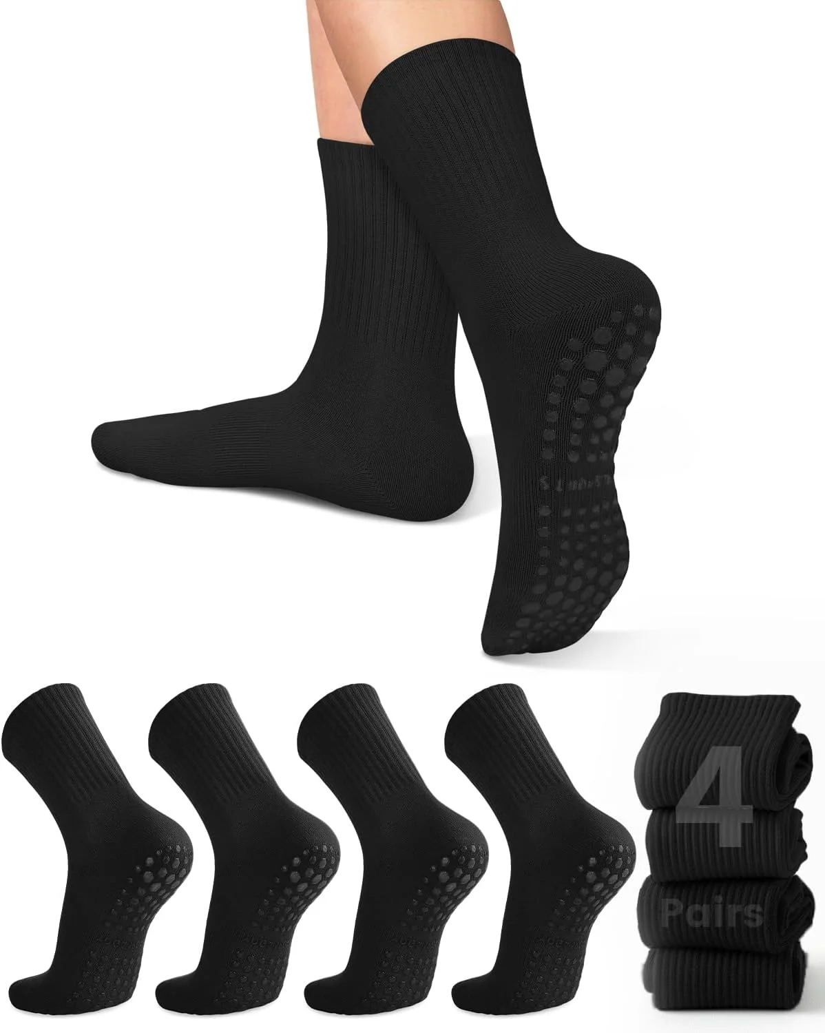 女性用ヨガソックス4足、ソリッドカラーのミッドソール滑り止め - Pilates & Yoga Vida のレビューと価格